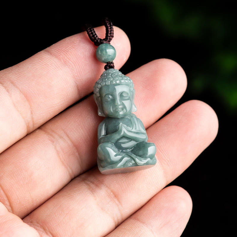 Natural Jade Meditation Buddha Amulet Serenity Necklace Pendant