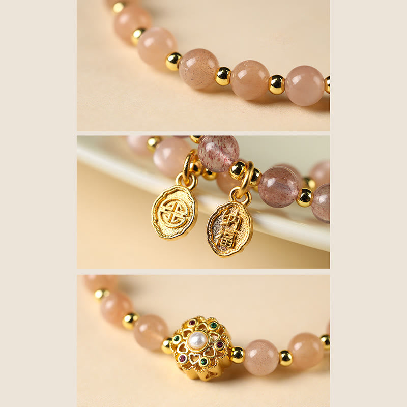 14K Gold Plated Fu Character Natural Crystal Energy Anchor Bracelet