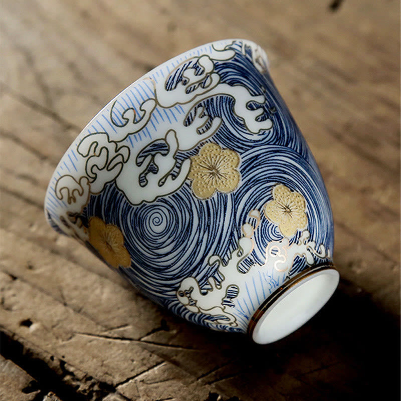 Vintage Ocean Sea Waves Ceramic Teacup Tea Cups