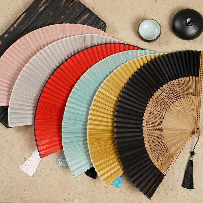Vintage Handheld Folding Fan With Bamboo Frames