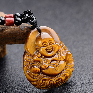 Tiger's Eye Laughing Buddha Blessing Necklace