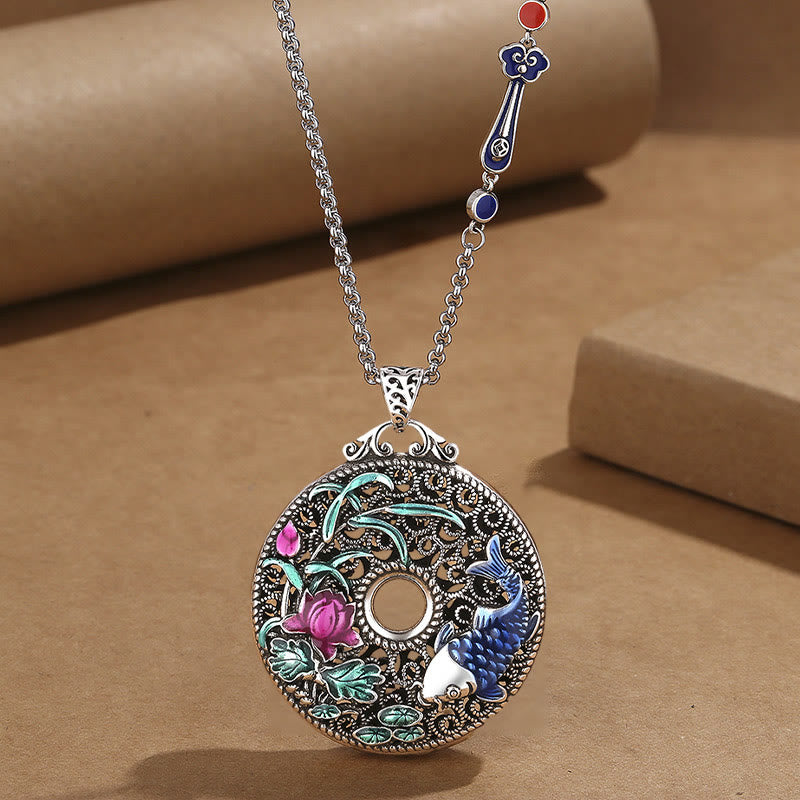Koi Fish Lotus Peace Buckle Fu Character Wealth Luck Necklace Pendant