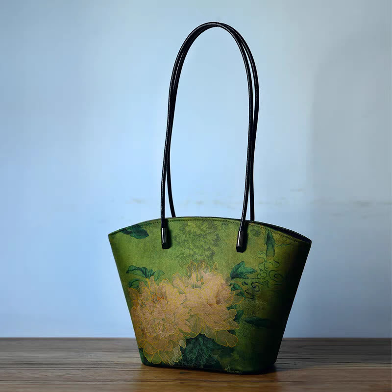 Vintage Bamboo Magpie Peony Butterfly Large Capacity Shoulder Bag Handbag