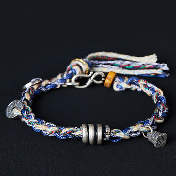 Handmade 925 Sterling Silver Gold Chinese Coin & Scales Charm Blessing Bracelet