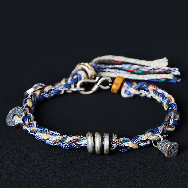 Handmade 925 Sterling Silver Gold Chinese Coin & Scales Charm Blessing Bracelet