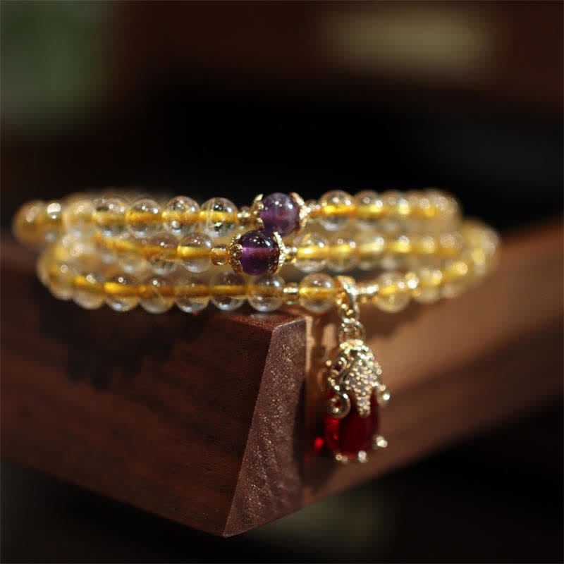 Citrine Amethyst Garnet Pixiu Beaded Energy Bracelet