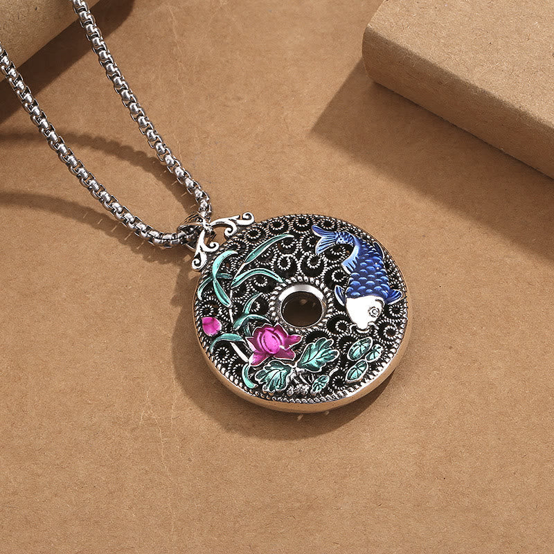 Koi Fish Lotus Peace Buckle Fu Character Wealth Luck Necklace Pendant