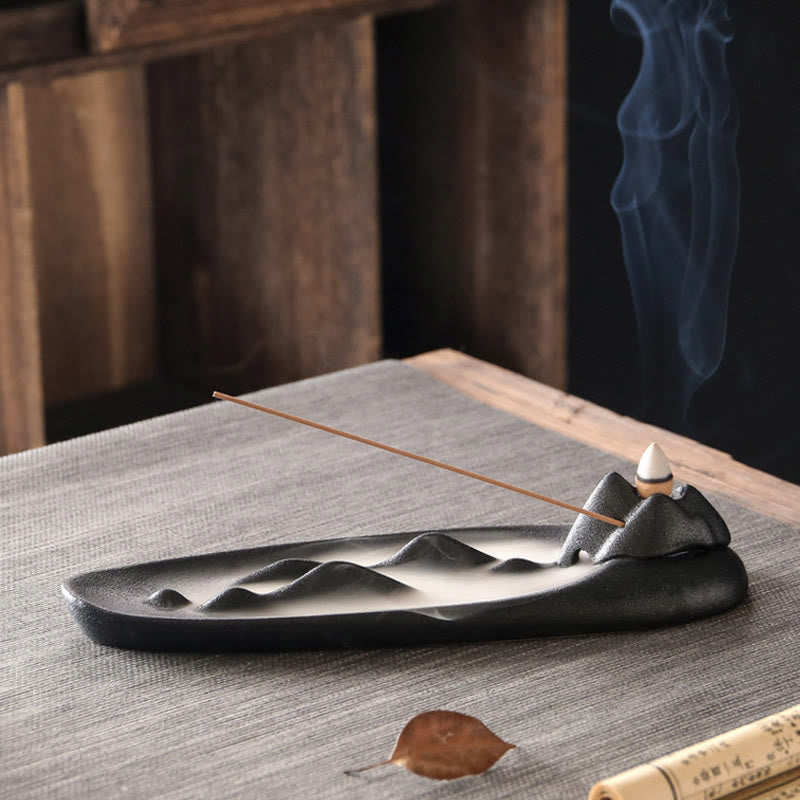 Handcrafted Mountain & Koi Fish Ceramic Stick Incense Burner for Meditation