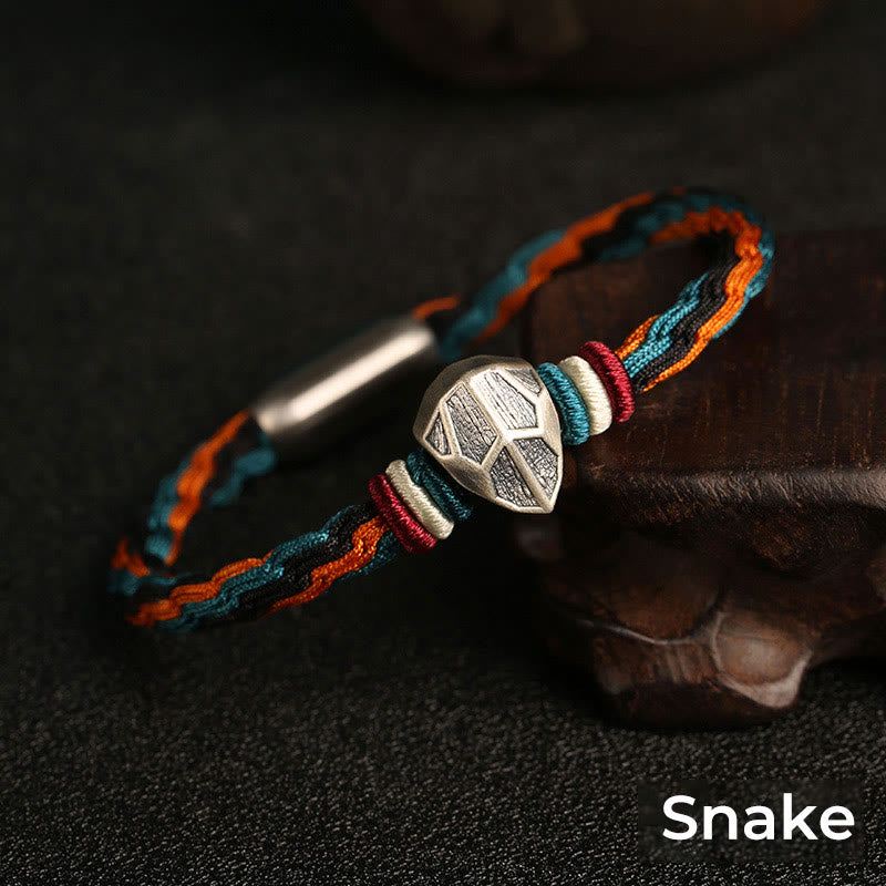 Handmade 999 Sterling Silver Year of the Dragon Chinese Zodiac Protection Colorful Reincarnation Knot Rope Bracelet