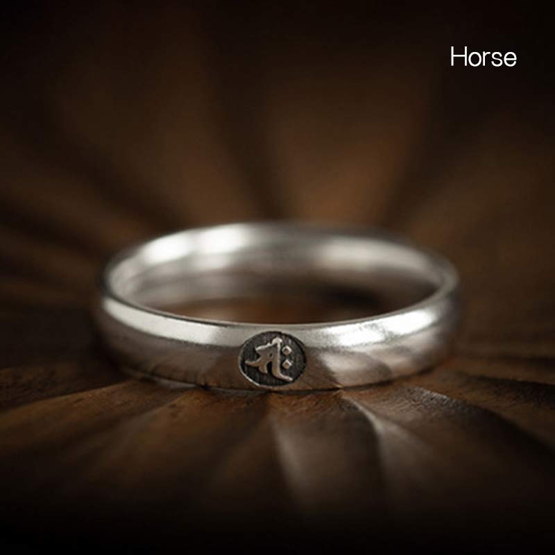 Chinese Zodiac Natal Buddha Couple Silver-plated Ring