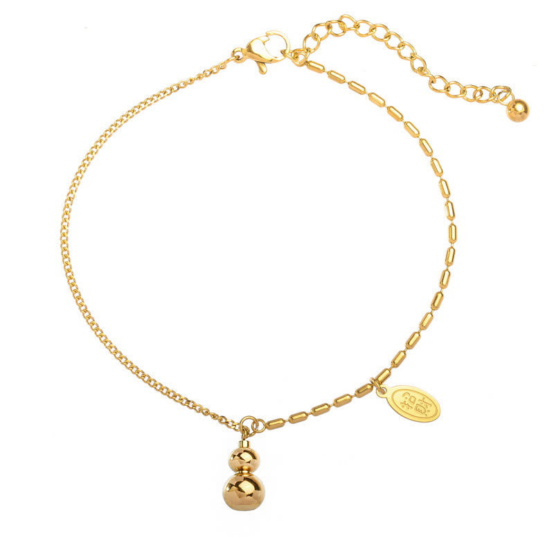 18k Gold Plated Copper Lucky Gourd Design Wealth Buckle Anklet