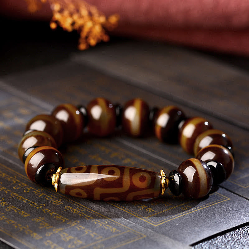 Tibetan Natural Nine-Eye Dzi Bead Agate Wealth Blessings Bracelet