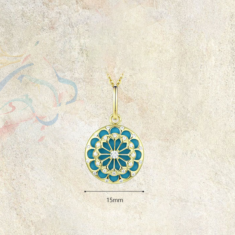 925 Sterling Silver Round Turquoise and Zircon Necklace Pendant