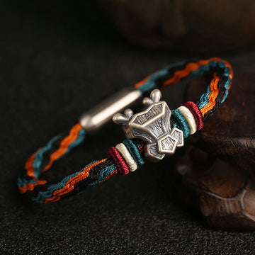 Handmade 999 Sterling Silver Year of the Dragon Chinese Zodiac Protection Colorful Reincarnation Knot Rope Bracelet