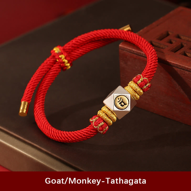 999 Sterling Silver Chinese Zodiac Natal Buddha Red Rope Luck Strength Handcrafted Kids Bracelet