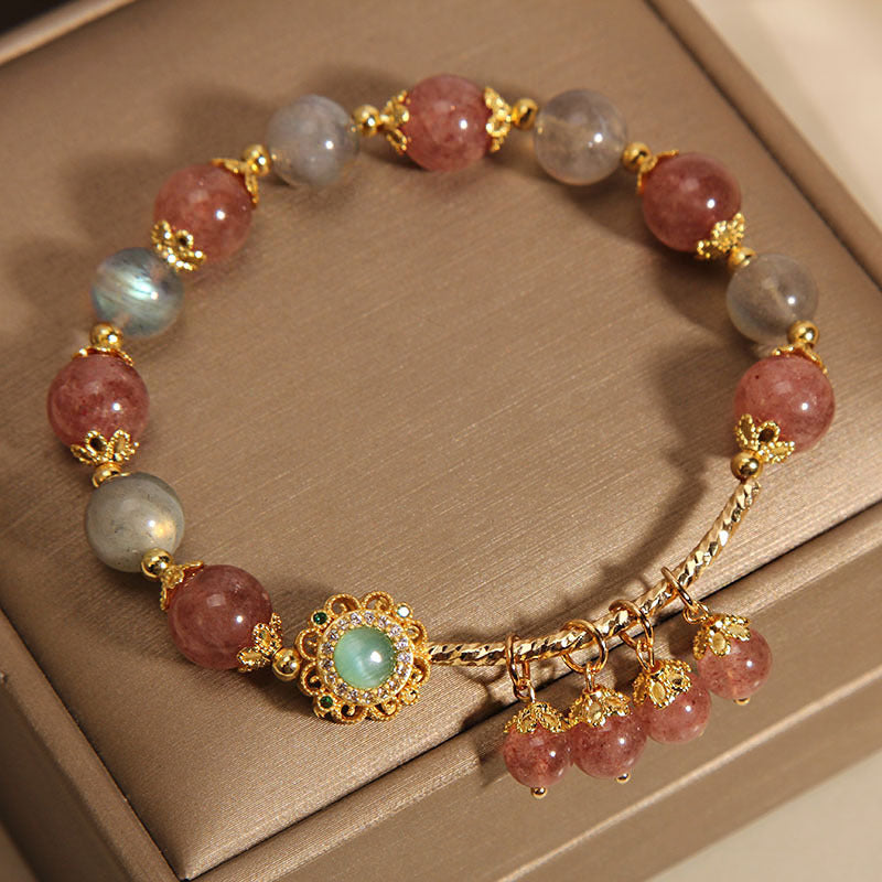 Strawberry Quartz Moonstone Healing Tassel Charm Bracelet
