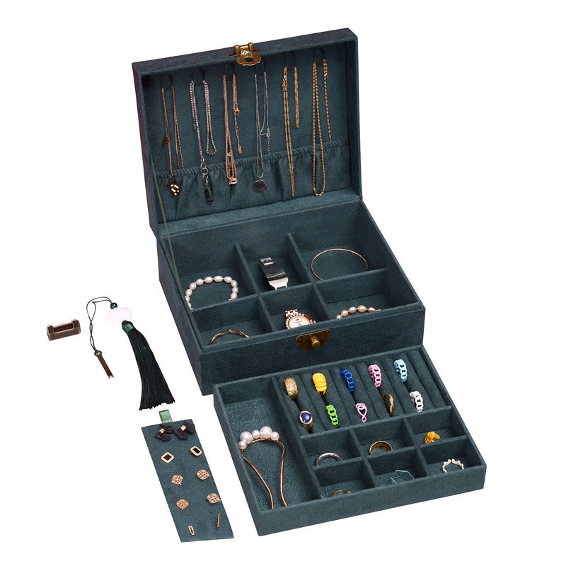 Elegant Two-Layer Flannel Jewelry Box Organizer with Secure Lock