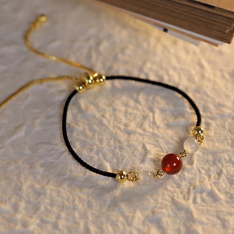Red Agate Cat Eye Braided String Confidence Bracelet