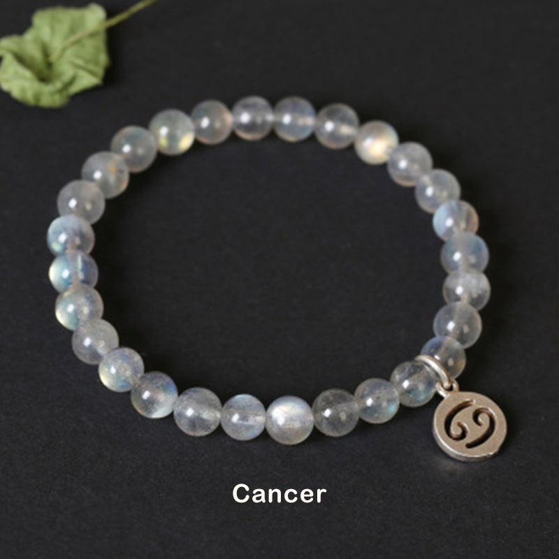 Celestial Moonstone Beaded Bracelet with 12 Zodiac Constellations