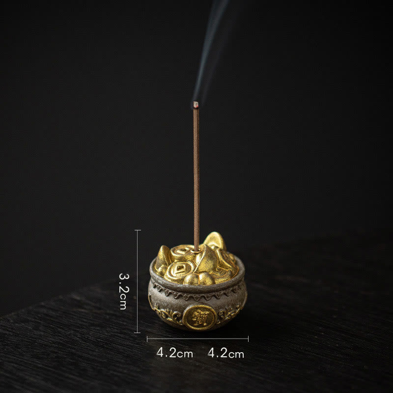 Ceramic Bagua Tray & Symbolic Wealth Vessel Stick Incense Burner