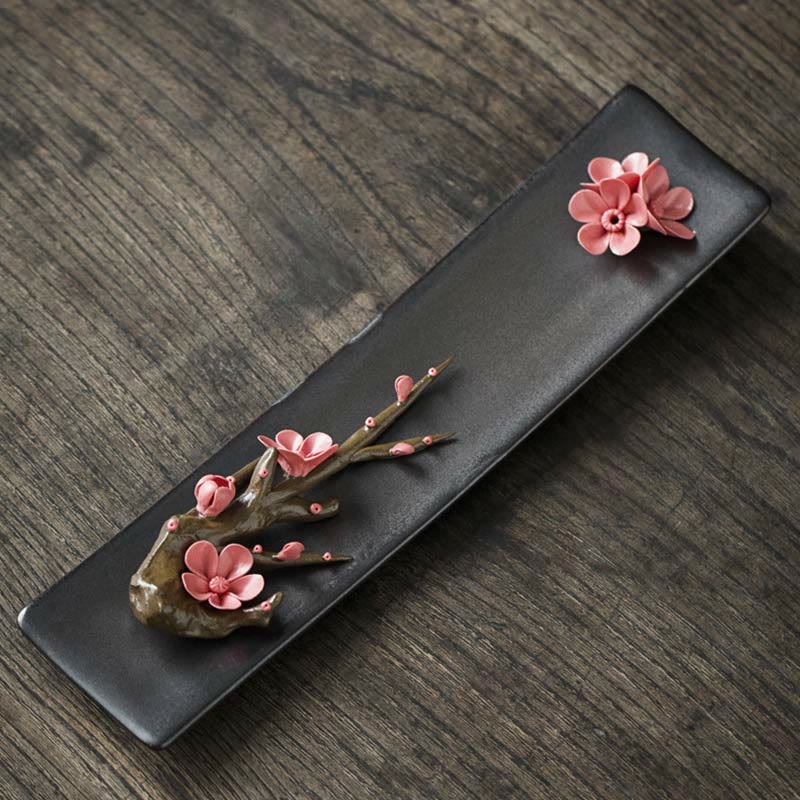 Zeniora Ceramic Incense Burner with Peony & Lotus Motifs for Mindful Ambiance