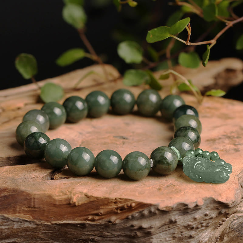 Authentic Tibetan Jade Pixiu Hand-Carved Energy Bracelet