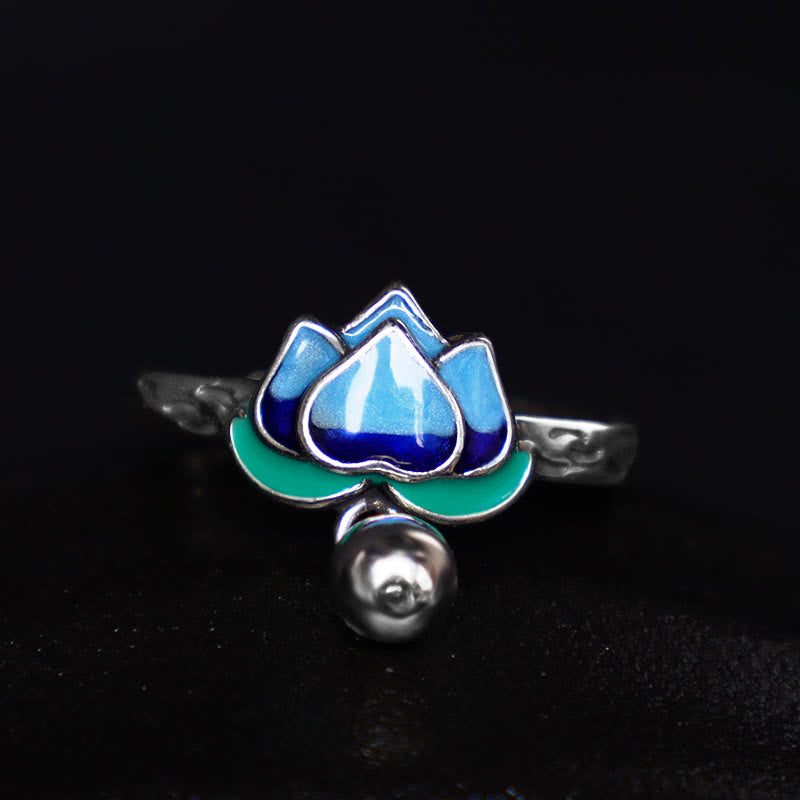 Engraved Copper Lotus Flower Pattern Adjustable Band Ring
