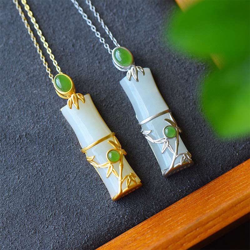 White Jade Cyan Jade Bamboo Protection Necklace Pendant