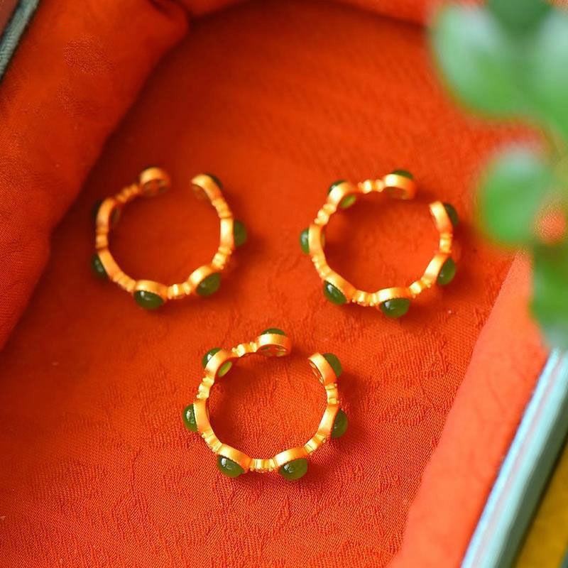 Cyan Jade Healing Calm Adjustable Ring