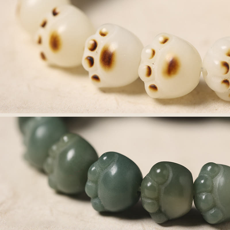 Natural Bodhi Seed Lovely Paw Ebony Wood Lucky Cat Wisdom Bracelet