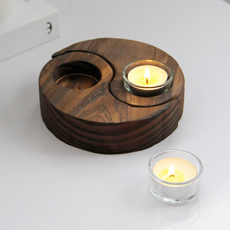 Yin Yang Wood Candle Holder Meditation Rituals Use Items (Extra 35% Off | USE CODE: FS35)