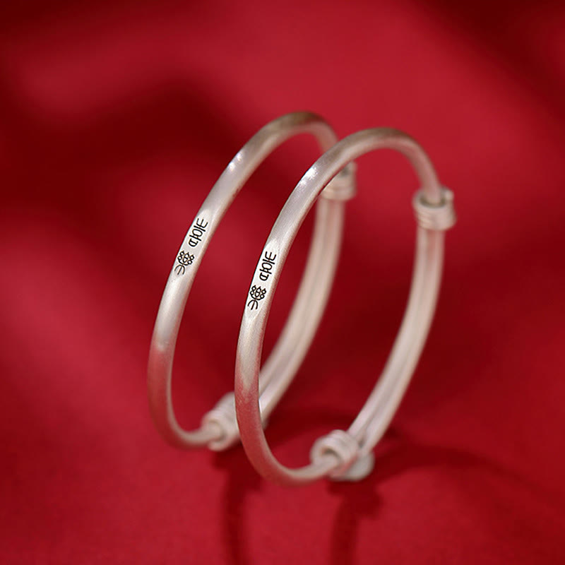 999 Sterling Silver Peace And Joy Protection Kids Child Bracelet Bangle
