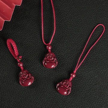 Laughing Buddha Cinnabar Blessing Necklace Pendant Phone Hanging Decoration Key Chain