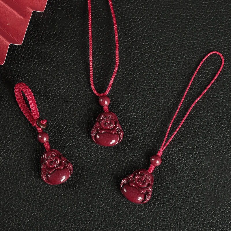 Laughing Buddha Cinnabar Blessing Necklace Pendant Phone Hanging Decoration Key Chain