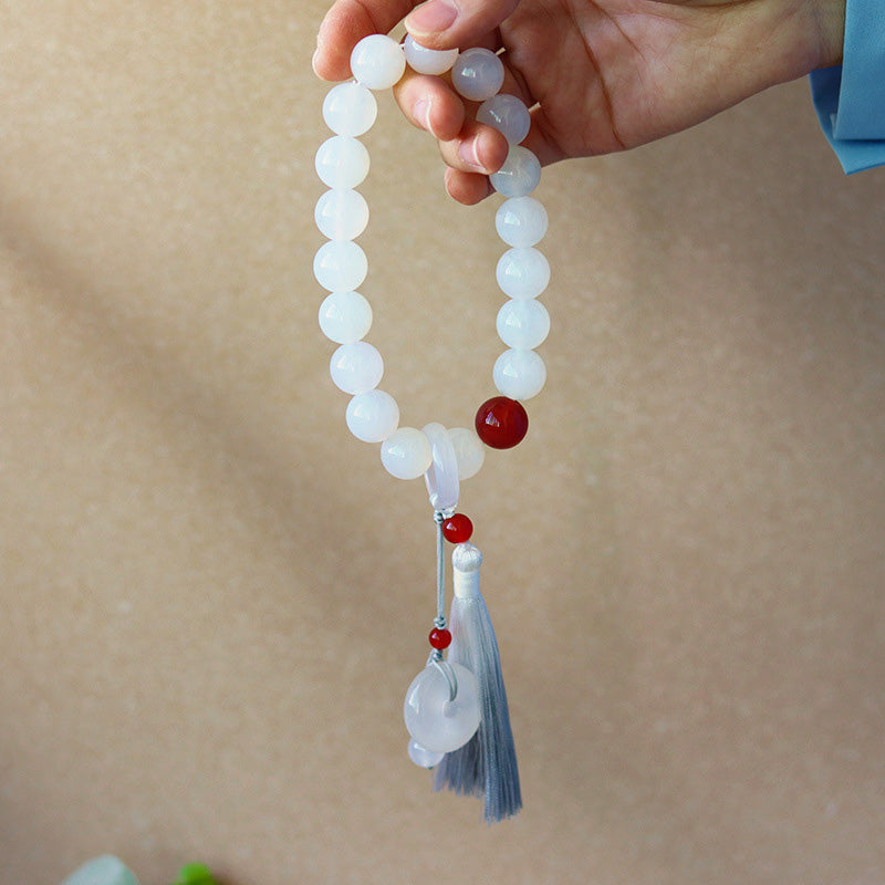 White Agate Red Agate Luck Wrist Mala Tassels Pocket Mala Car Decoration