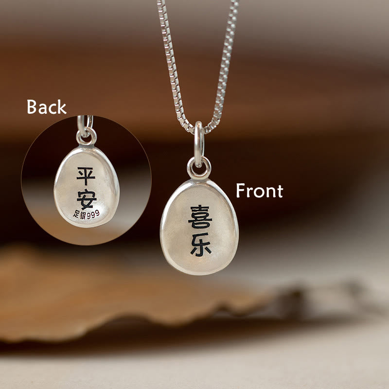 999 Sterling Silver Peace And Joy Fu Character Luck Fortune 925 Sterling Silver Chain Necklace Pendant