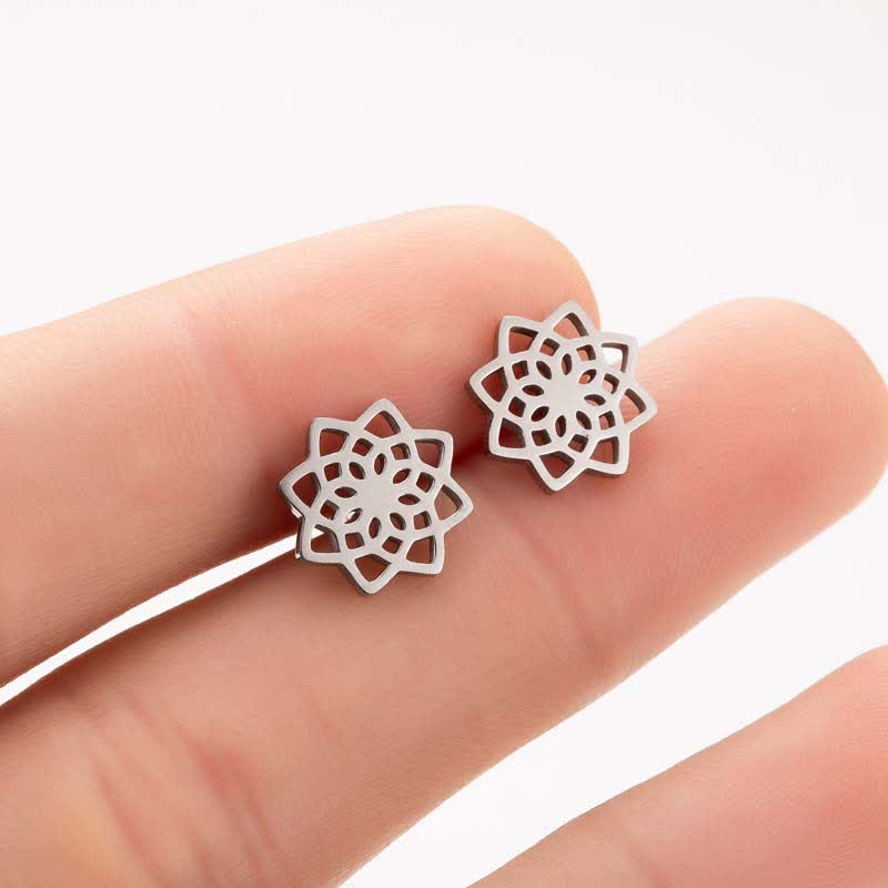 Tibetan Lotus Pattern Minimalist Stud Earrings for New Beginnings