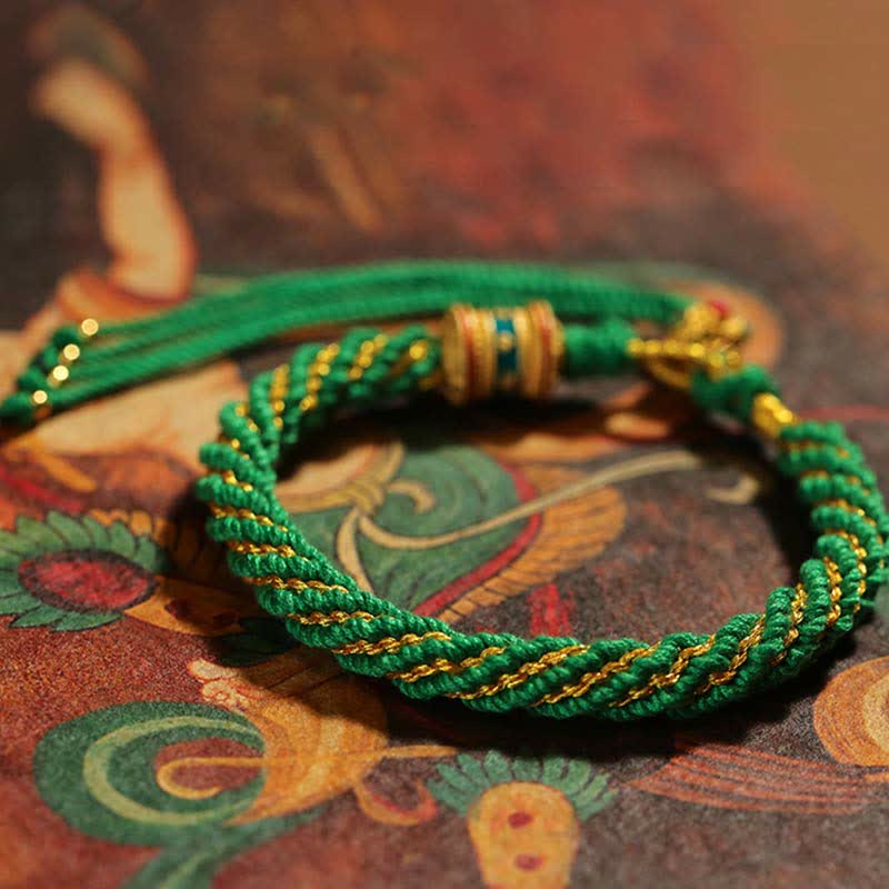 Handmade Tibetan Prayer Wheel & Endless Knot Braided Red String Bracelet