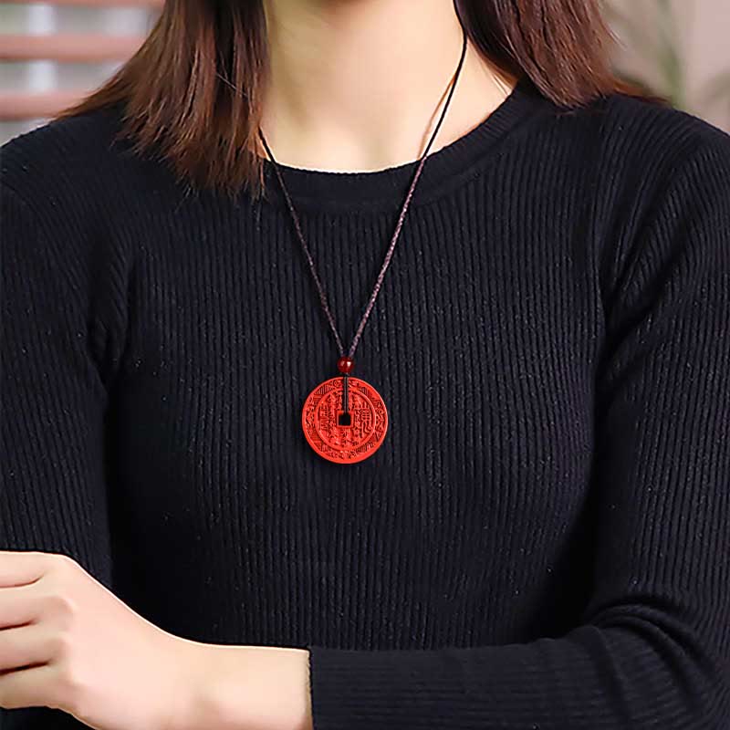 Natural Cinnabar Mountain Ghosts Spend Money Bagua Design Blessing Necklace Pendant