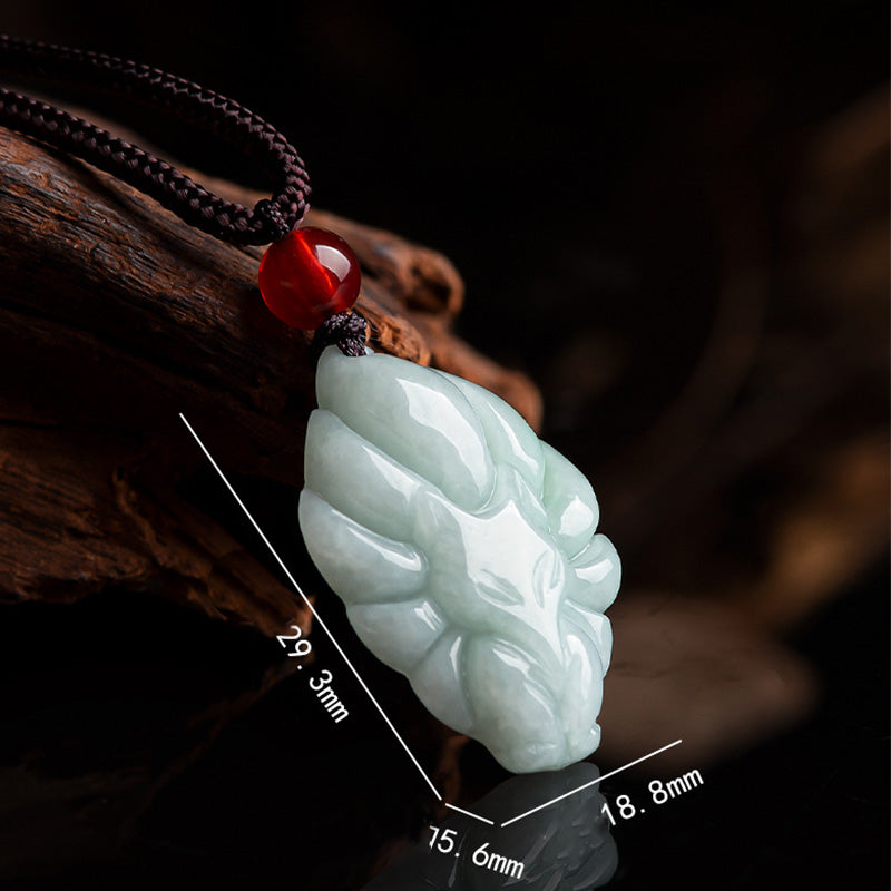 Natural Jade Nine Tailed Fox Luck Prosperity Necklace Pendant