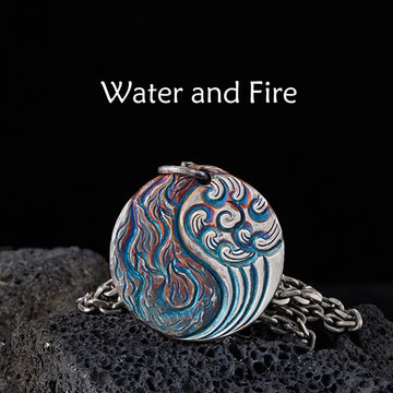 990 Sterling Silver Yin Yang Water and Fire Balance Necklace Pendant