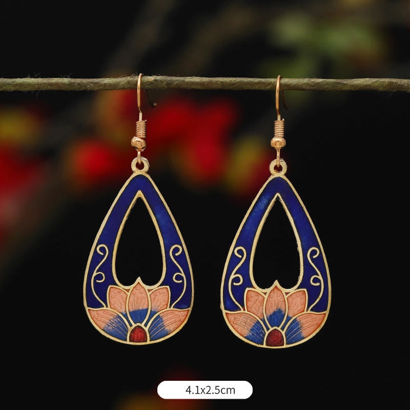 Artistic Copper Alloy Lotus Butterfly and Flower Motif Drop Earrings