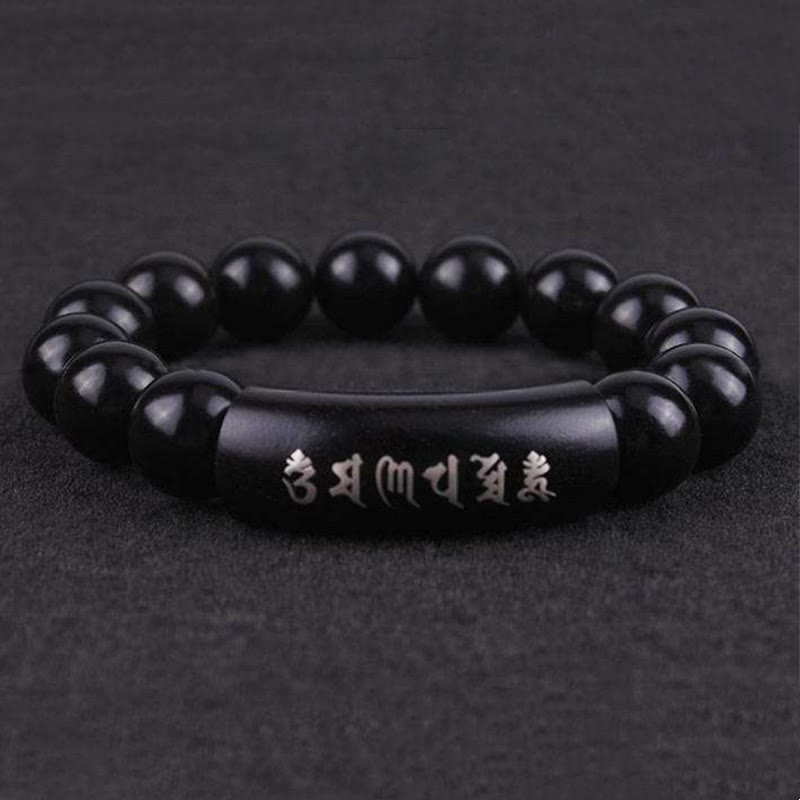 999 Fine Silver & Ebony Wood Om Mani Padme Hum Mantra Beaded Bracelet