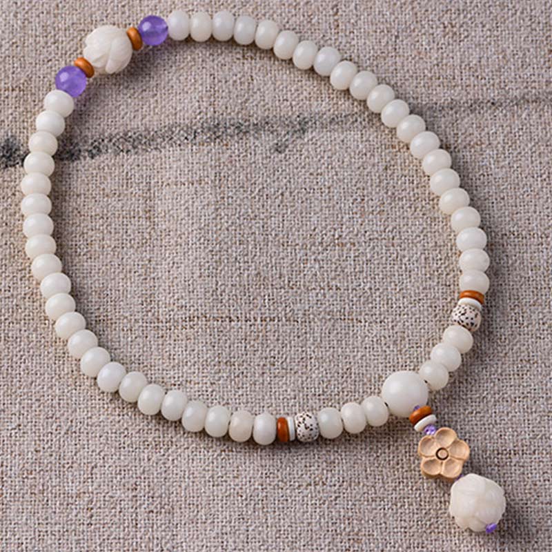 Tibetan White Jade Bodhi Lotus Blessing Bracelet