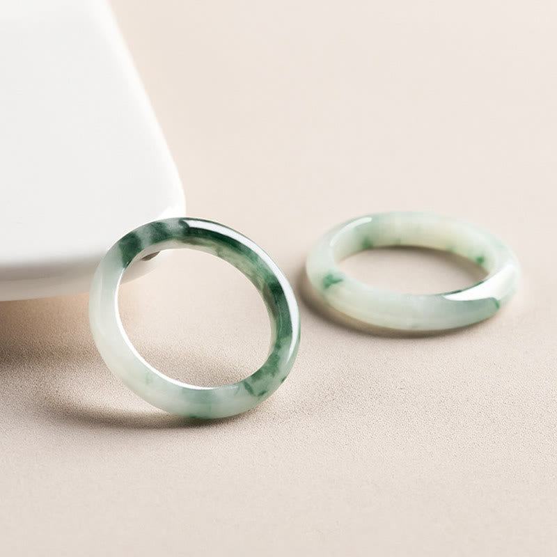 Hand-Polished Natural Green Jade Minimalist Solid Stone Band Ring
