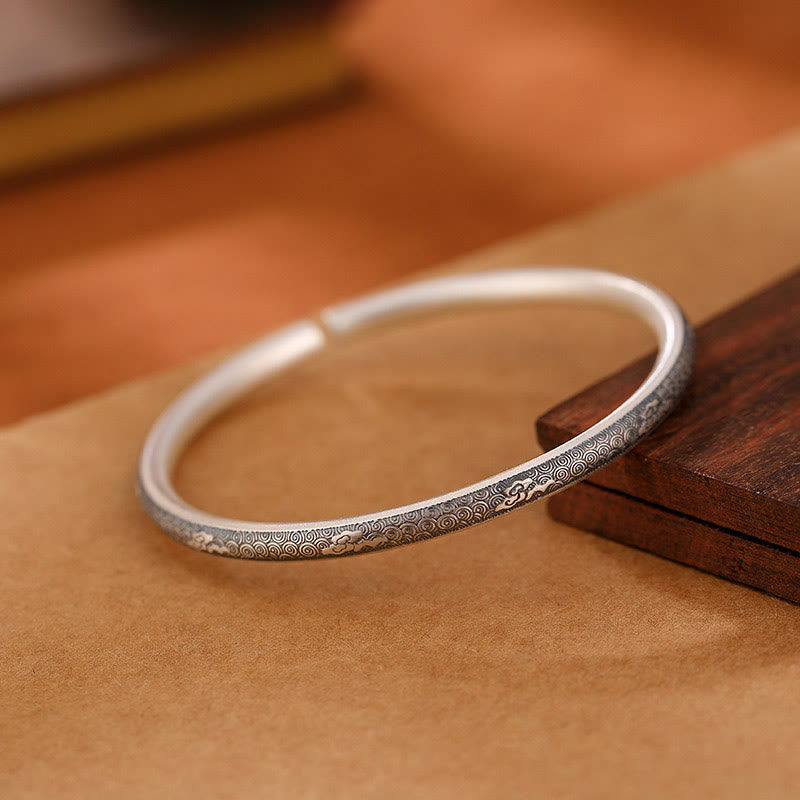 Vintage 999 Sterling Silver Auspicious Clouds Design Luck Bracelet Bangle