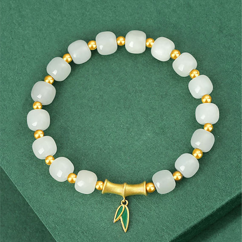 925 Sterling Silver Hetian White Jade Bamboo Luck Bracelet