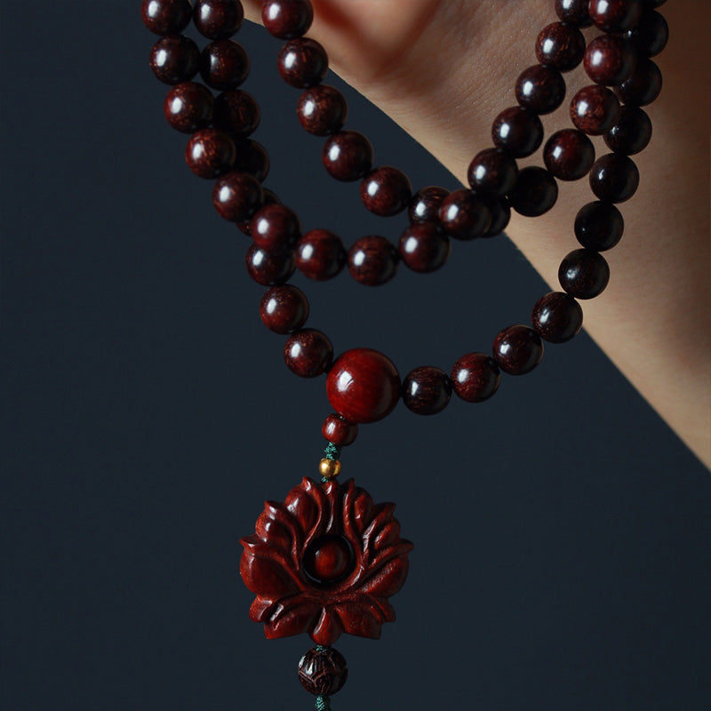 Tibetan Small Leaf Red Sandalwood Lotus Mala Balance Bracelet