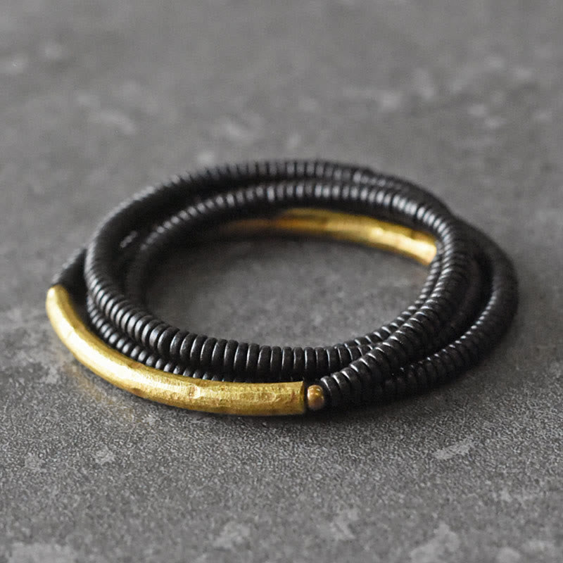 Ebony Wood Brass Copper Balance Multilayered Bracelet