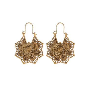 Tibetan Lotus Engraving Copper Blessing Drop Earrings